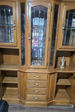 Glass and wood cabinet.