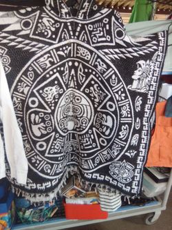 Black and White Aztec Calendar Poncho