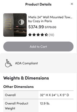 ONE} METIBLK05 Métis 24” wall mounted towel bar by Cozy in Paris. Finish:  gold. Overall: 32” H x 24” L x 5” D. Acts as a towel warmer for Sale in  Marietta, GA - OfferUp