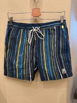 Psycho Bunny Navy Multi-Stripe Shorts Size Small-Has some flaw