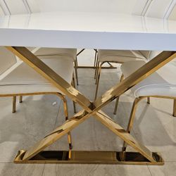 Luxury Dining Set - Real Leather & Gold