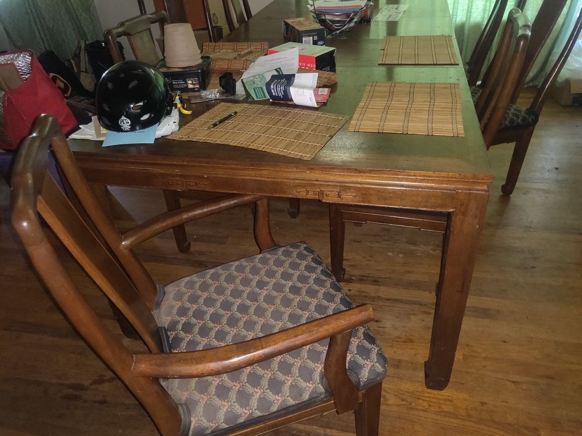 Mahogany Inlaid Table And 8 Chairs 2 Captains 6