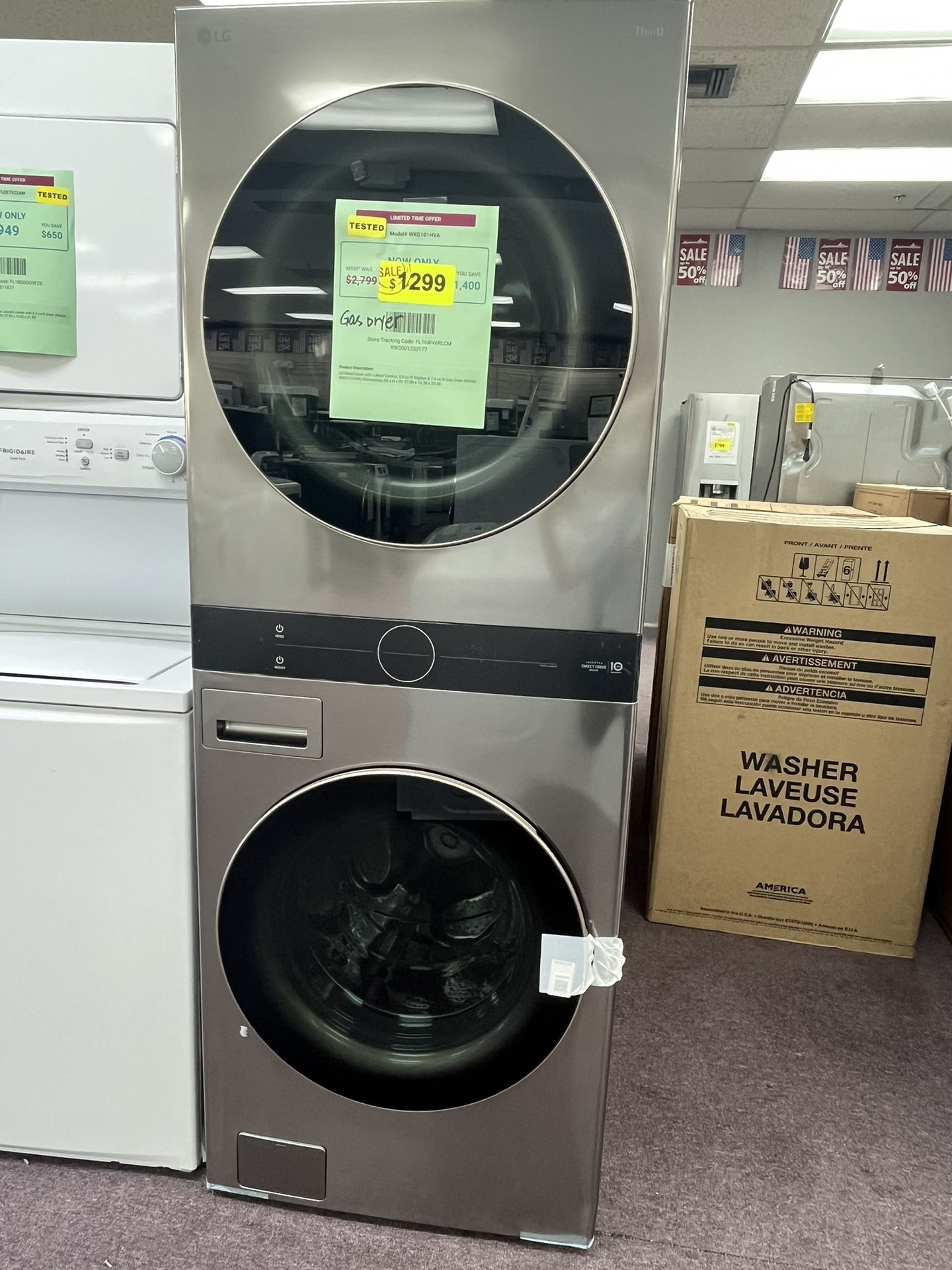Stacked Washer Dryer LG Silver Gas Dryer New Open Box Free Delivery!