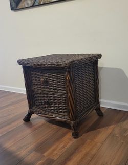 Dark Wicker Rattan 2-Drawer Nightstand
