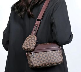 New! Brown Patterned Crossbody Bag with Pouch