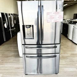 New Samsung - 28 cu. ft. 4-Door French Door Smart Refrigerator with FlexZone Drawer - Black Stainless Steel Model:RF28R7201SG