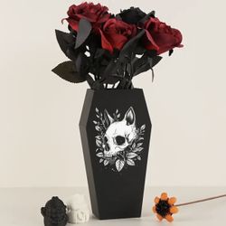 Coffin-shaped vase white gothic floral fox skull dark-themed home decor living flower vase BRAND NEW (Retails For $28, Asking $18)