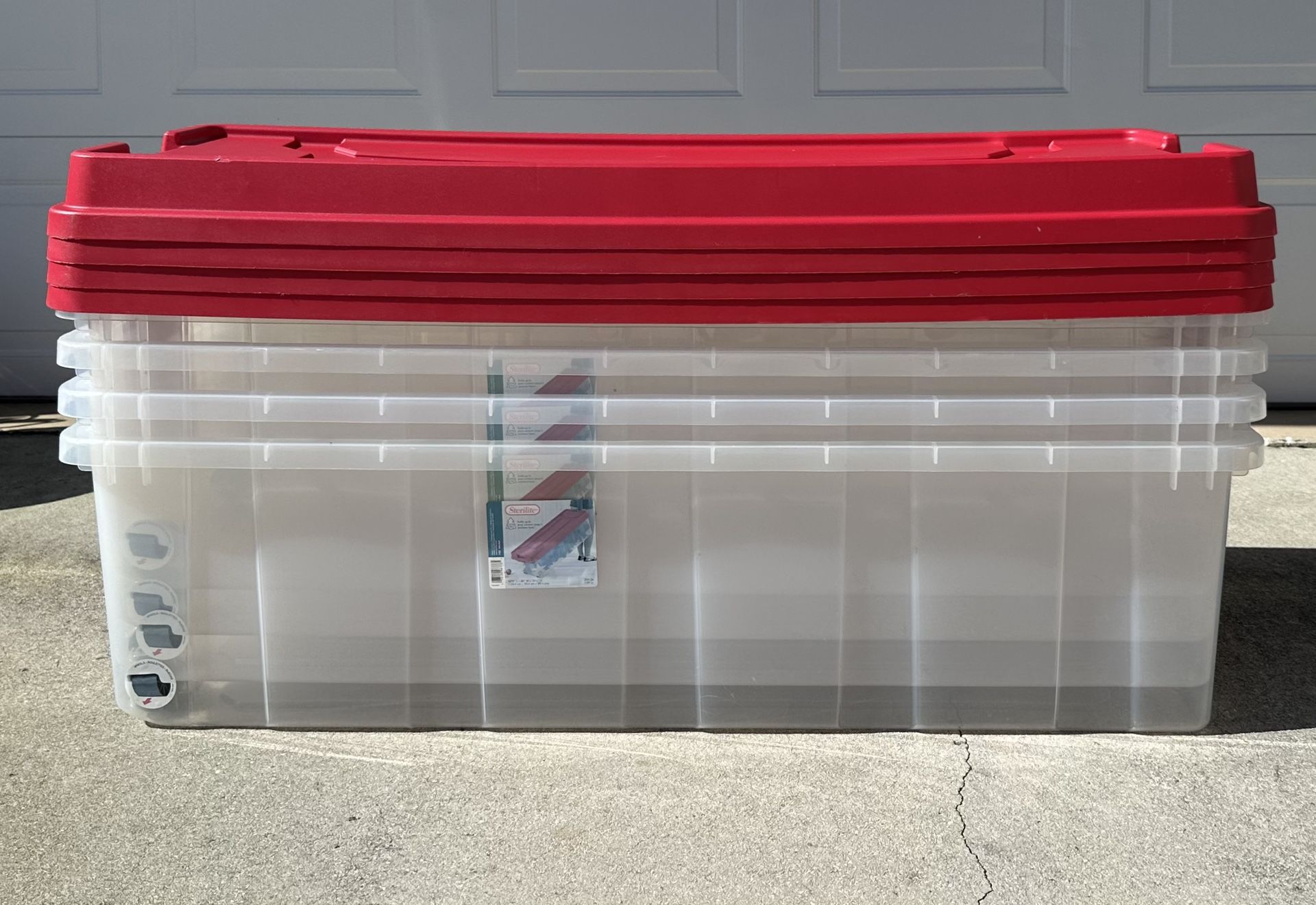 BRAND NEW - NEVER USED - $20 EACH - Sterilite Tree Box Plastic/Storage/Tote - Infra Red - 7.5’ Tall
