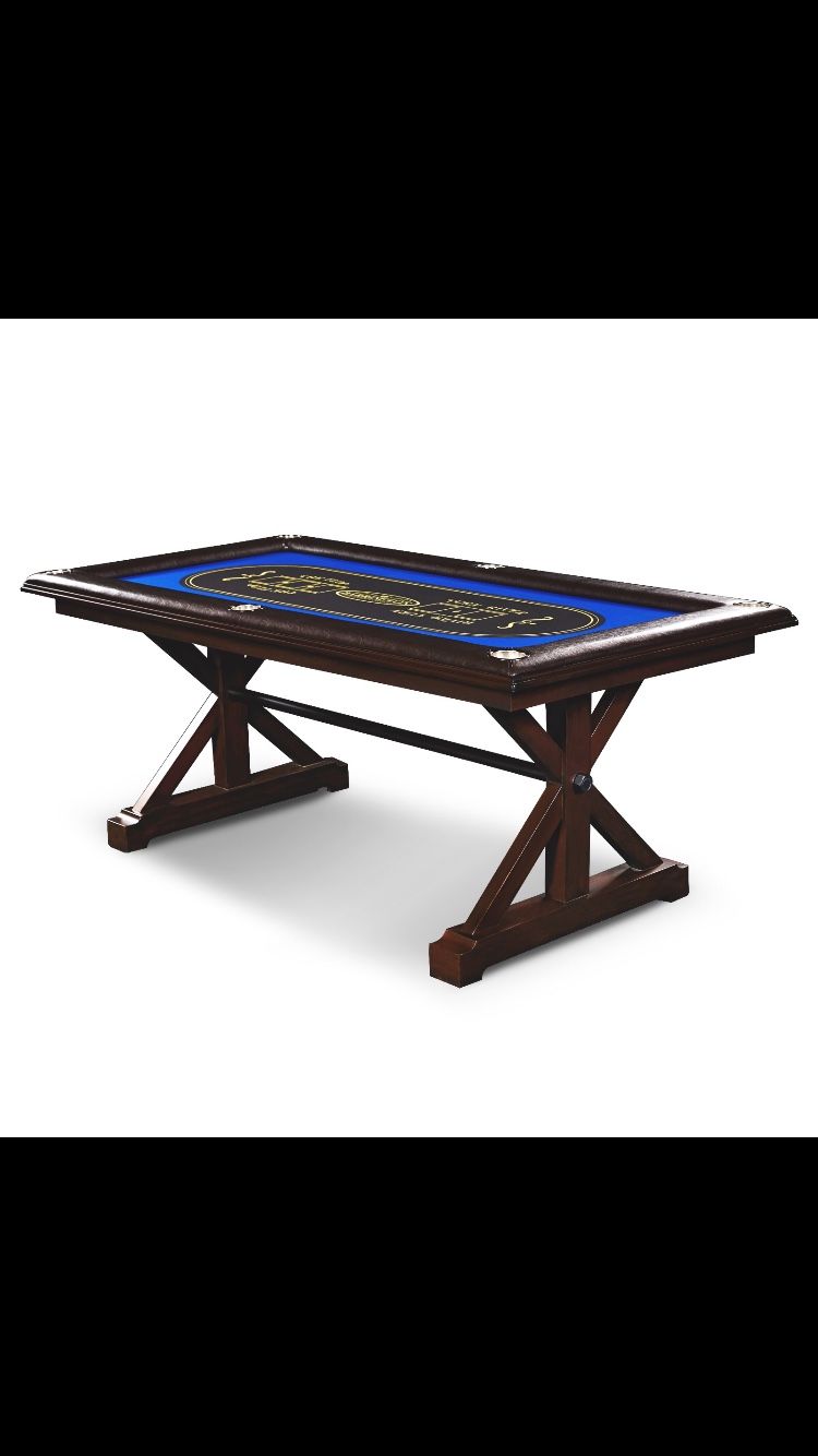 Barrington Premium Solid Wood Poker Table for Board Games, Card Games and Casino Games, Brown/Blue
