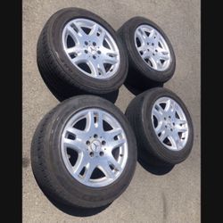 4 —- 225/55r16 5x112 5x4.41 Stock Mercedes E420 Audi Vw Rims Wheels Good Tires Treads!