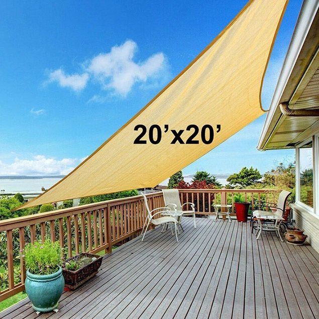 (New in box) $60 Square 20x20’ XXL Sun Shade Sail Outdoor Top Cover 95% UV Block 185GSM Include Ropes