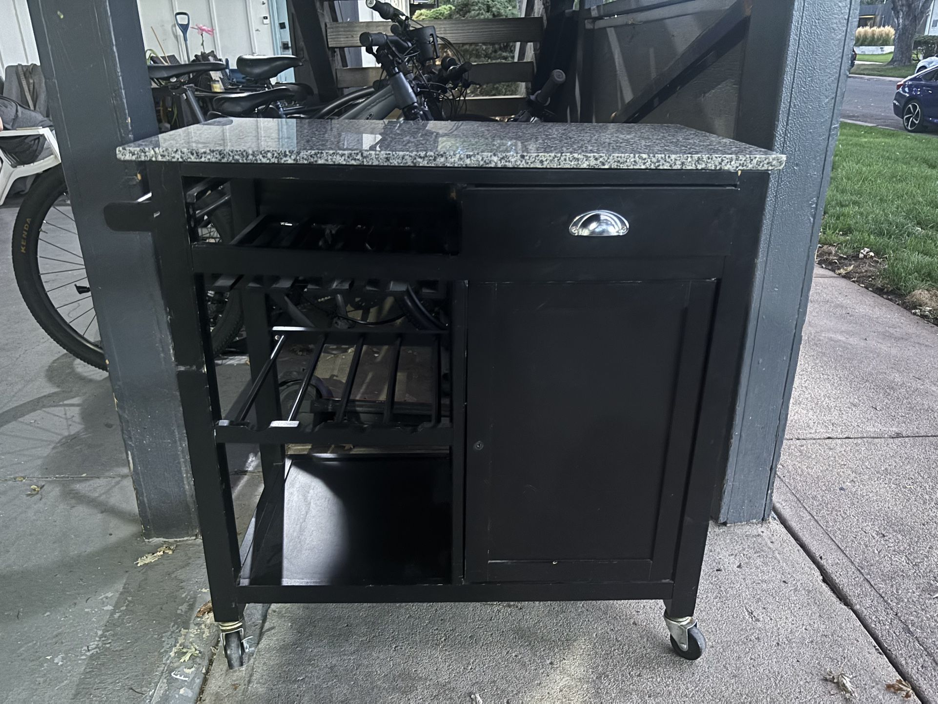 Portable Rolling Bar With Marble Countertop