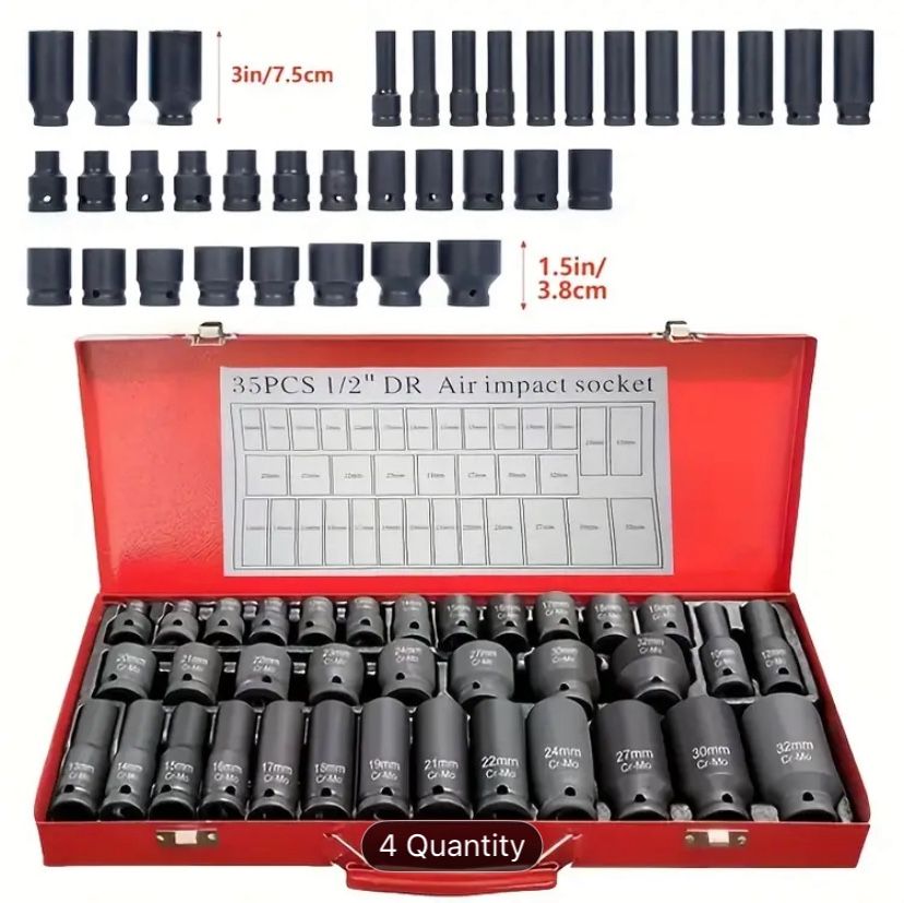 35 PCS 1/2-inch Deep Impact Socket Kit with Case, 