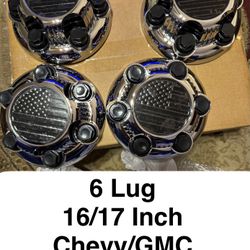 American Flag 6 Lug Chevy/GMC 16/17 Inch Canter Caps New (4)