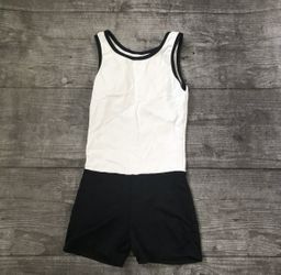 Girl’s Black White Leotard Biketard Unitard MC Medium Child Gymnastics Dance 