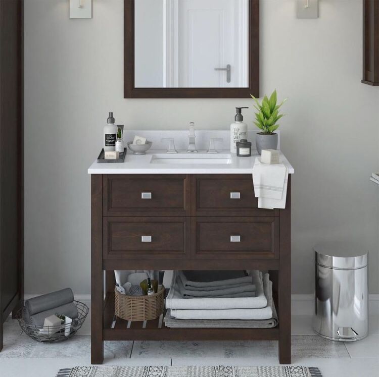 Scott Living Canterbury Mahogany Single Sink Vanity With Terrazzo Engineered Stone Top (36-in x 22-in)