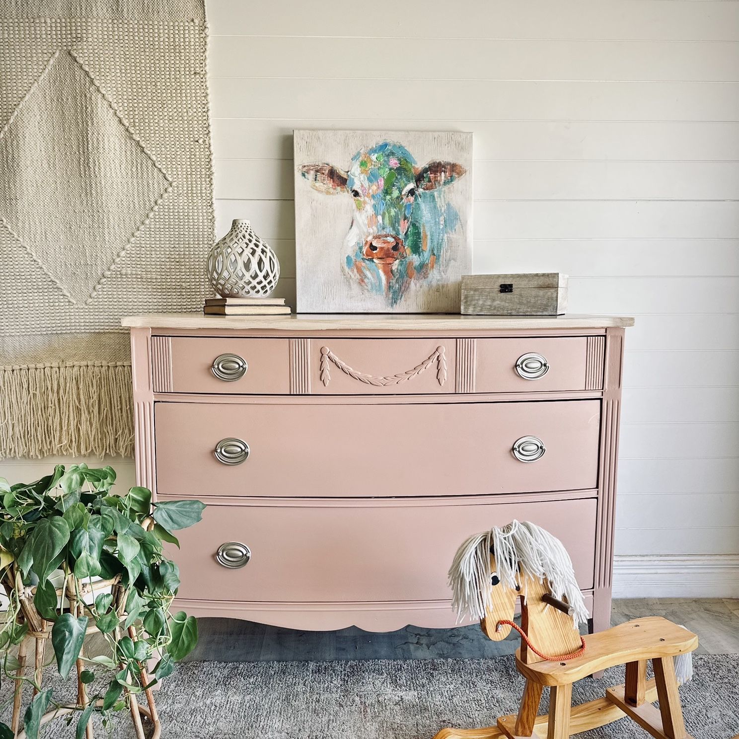 pink dresser changing table Before & After A Pretty in Peach Dresser for the Nursery M Pettipoole