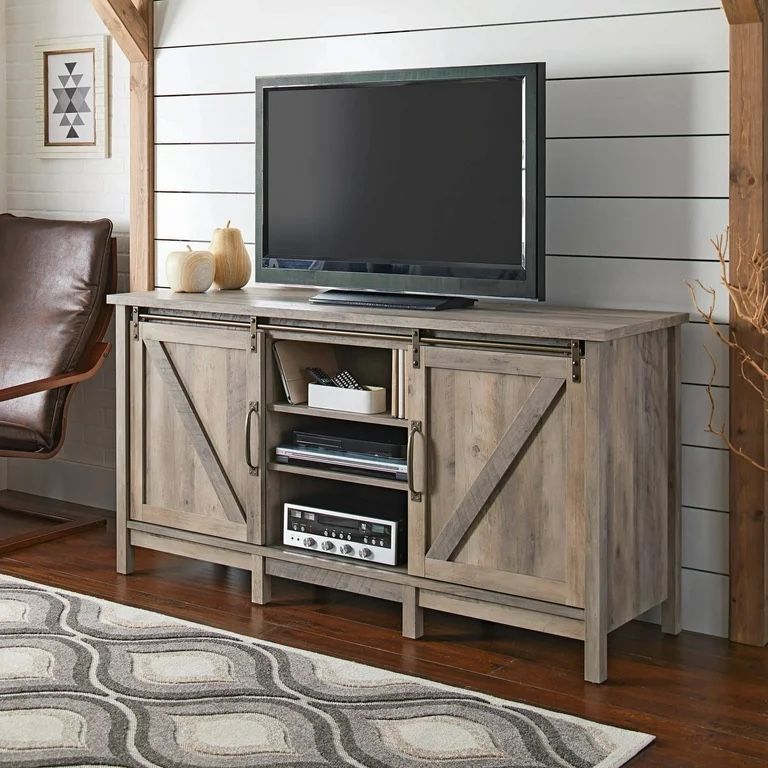 New Modern Farmhouse TV Stand for TVs up to 70", Rustic Gray