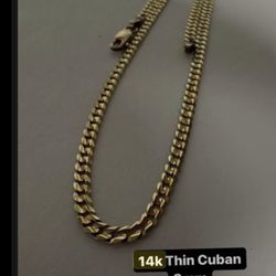 14k Gold Chain Thin Cuban 3mm Length - 17 inches Weight - 6.9 grams