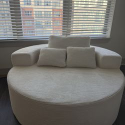 55'' Oversized Round Boneless Chaise Lounge Chair, Corduroy Modern Floor Sofa Deep Seat, No Assembly