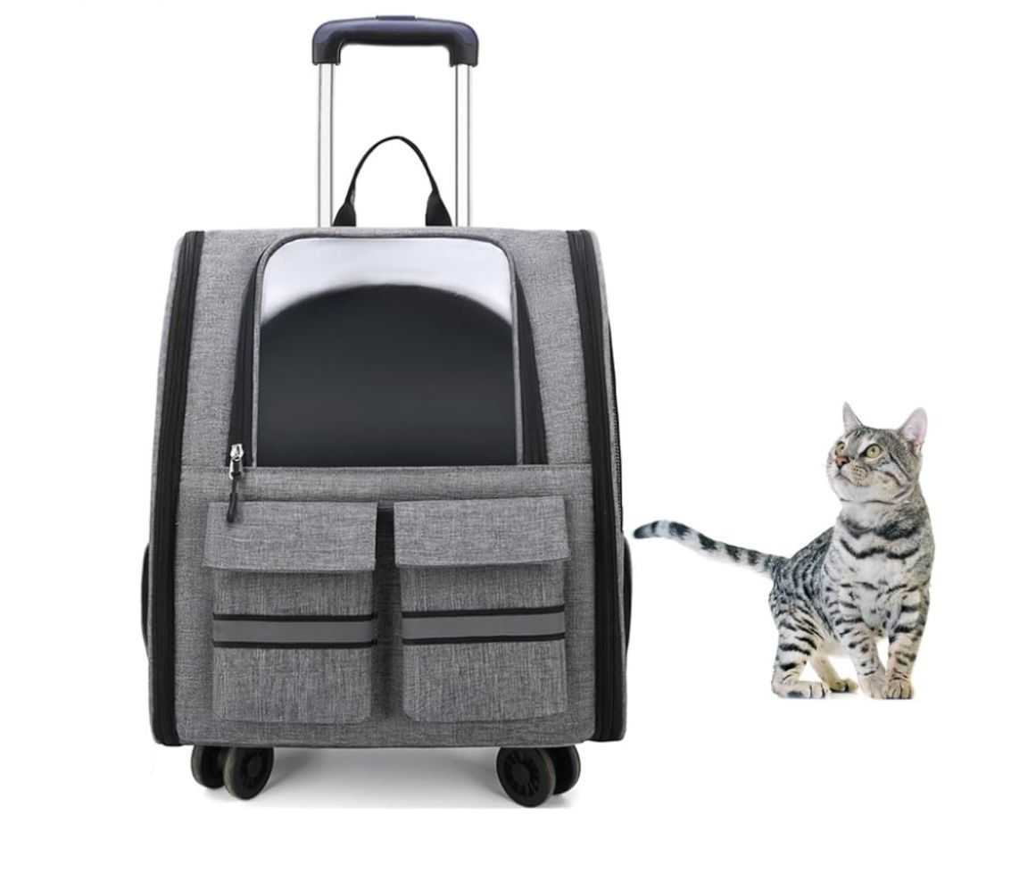 Dog Travel Bag, Pet Travel Carrier with Wheels,Cat Backpack with Mesh Ventilation Windows,Backpack Stroller for Travel/Walking/Camping,Detachable W010