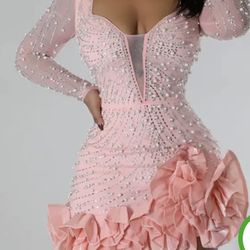 Pink Ruffle Party Dress Large 