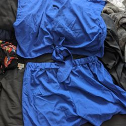 Royal Blue Polyester Work-out Outfit