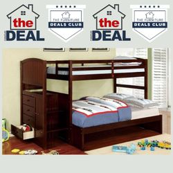 TWIN/FULL BUNK BED WITH STORAGE STAIRS: 4TH OF JULY BLOW OUT 
