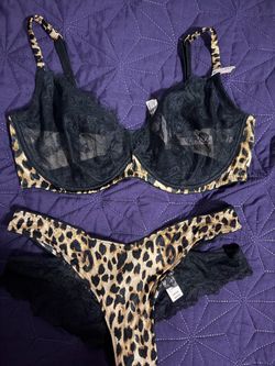 Leopard Print Lace Bra and Thong Set