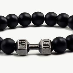 (2 For 8 Dollars)Dumbbell Bracelet For  Men Cool Volcanic Rock Energy Bead Bracelet Adjustable Fitness Yoga Barbell Bracelet Jewelry Gifts For Men