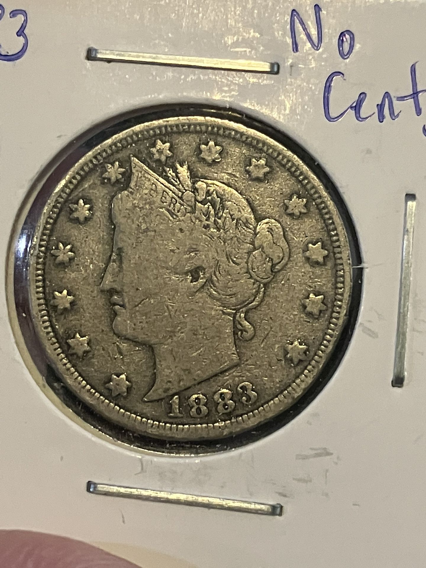 1883 No Cents Liberty V Nickel--F!