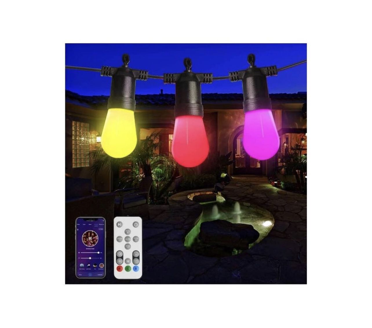 🐝 $35 Brand New In Box Outdoor String Lights Patio Lights 48 Ft RGB & White LED Smart Lights