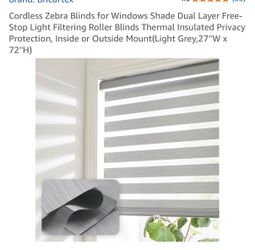 Light gray Cordless Zebra Blinds for Windows Shade Dual Layer Free-Stop Light 27''W x 72''H