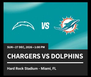 Miami dolphins vs CHARGERS + parking pass