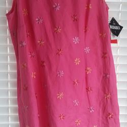 R & K Linen/Rayon Pink Azalea Sheath Sleeveless Dress/18W/New 