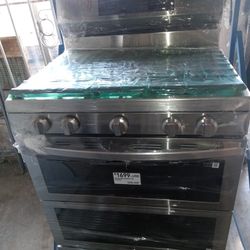 New Samsung Double Oven Hidden Door Stainless Steel Stove 