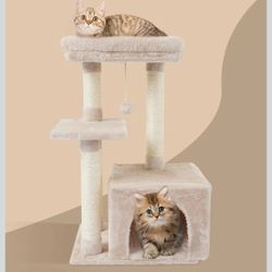 Cat Tree Condo Scratching Post Tower Beige Indoor Kitty Activity Center