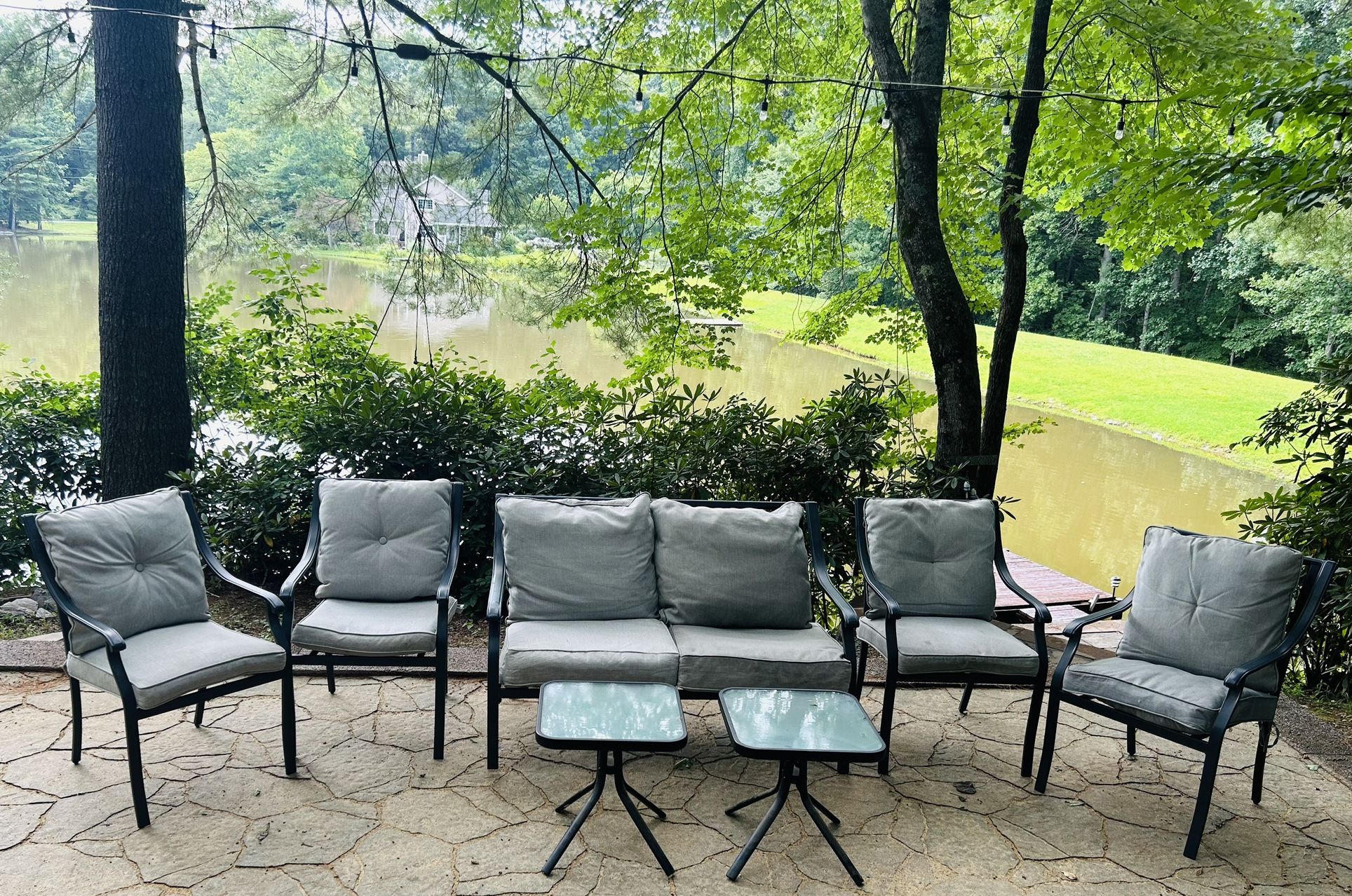 7 Piece Outdoor Metal Furniture Set with Cushions