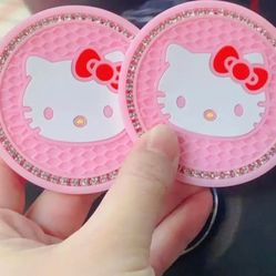 2 Hello Kitty Car Cupholder Rubber Coasters. Hello Kitty Car Door Lights,  Makeup Mirrors, Necklaces, Bracelets Sold Separately.  SHIPPING AVAILABLE 