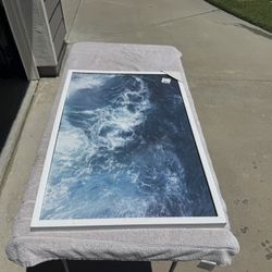 HomeGoods Large Aerial Ocean Waves Framed Wall Art – Blue & White Coastal Décor