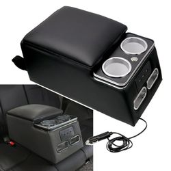 Rear Bench Seat Consoles with LED Light, RACING Truck Seat/Bench Organizer, , USB Port, Cup Holders, Armrest, and Padded Top Lid, NEW