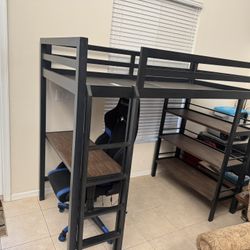 Restoration Hardware Metal Industrial Loft Twin Study Bunk Bed with Desk/Shelf Storage