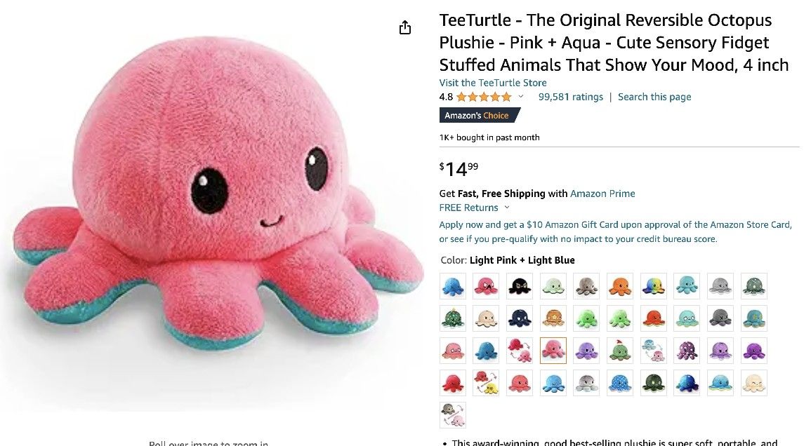 Flippable octopus orange and pink Plushie Stuffed Animals