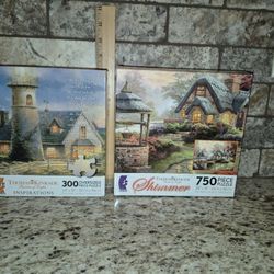 Set Of 2 Ceaco Thomas Kinkade Jigsaw Puzzles, New