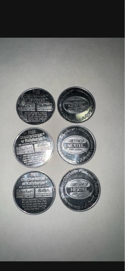 6 NASCAR COINS. CHECKERS. RALLY's.