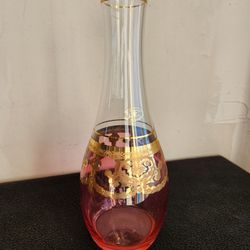 Ruby Crystal Antique Art Glass Vase Decanter Gold Italy