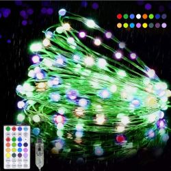 New Outdoor String Lights,Fairy Lights with 16 Color Changing/12 Modes/Timer/Remote,Weatherproof Waterproof Led Christmas Lights 35ft 100LED,Twinkle