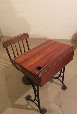 Antique school desk with seat