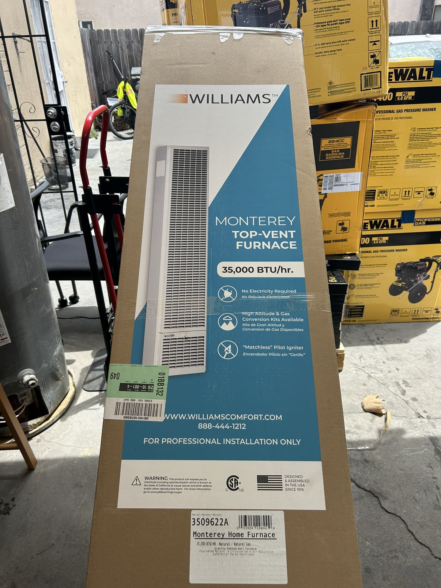 Williams Monterey Top-Vent Wall Heater 35,000 BTUH, 66% AFUE, Natural Gas