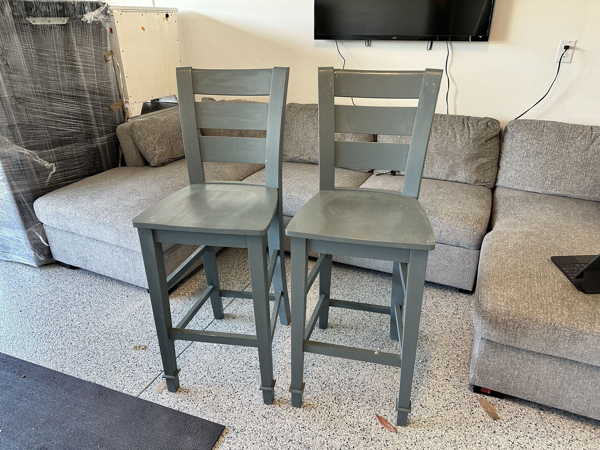 Pair Wooden Bar Stools